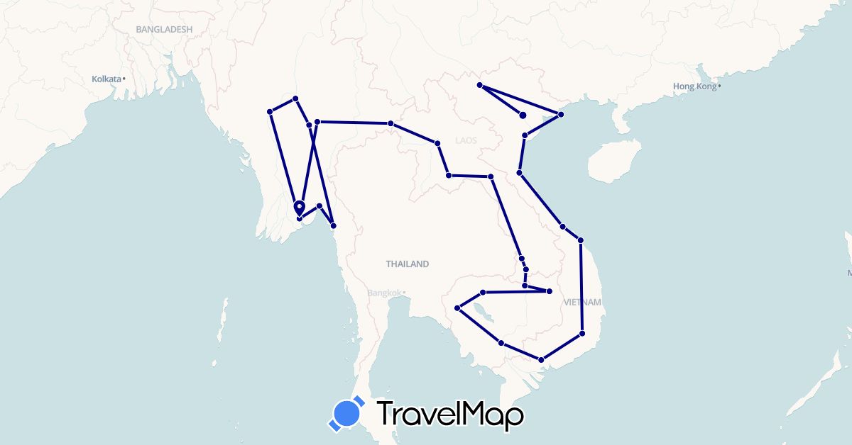 TravelMap itinerary: driving in Cambodia, Laos, Myanmar (Burma), Vietnam (Asia)